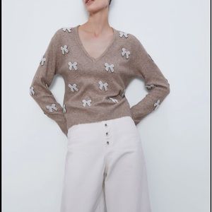Zara pearl bow sweater—sold out! Sz S